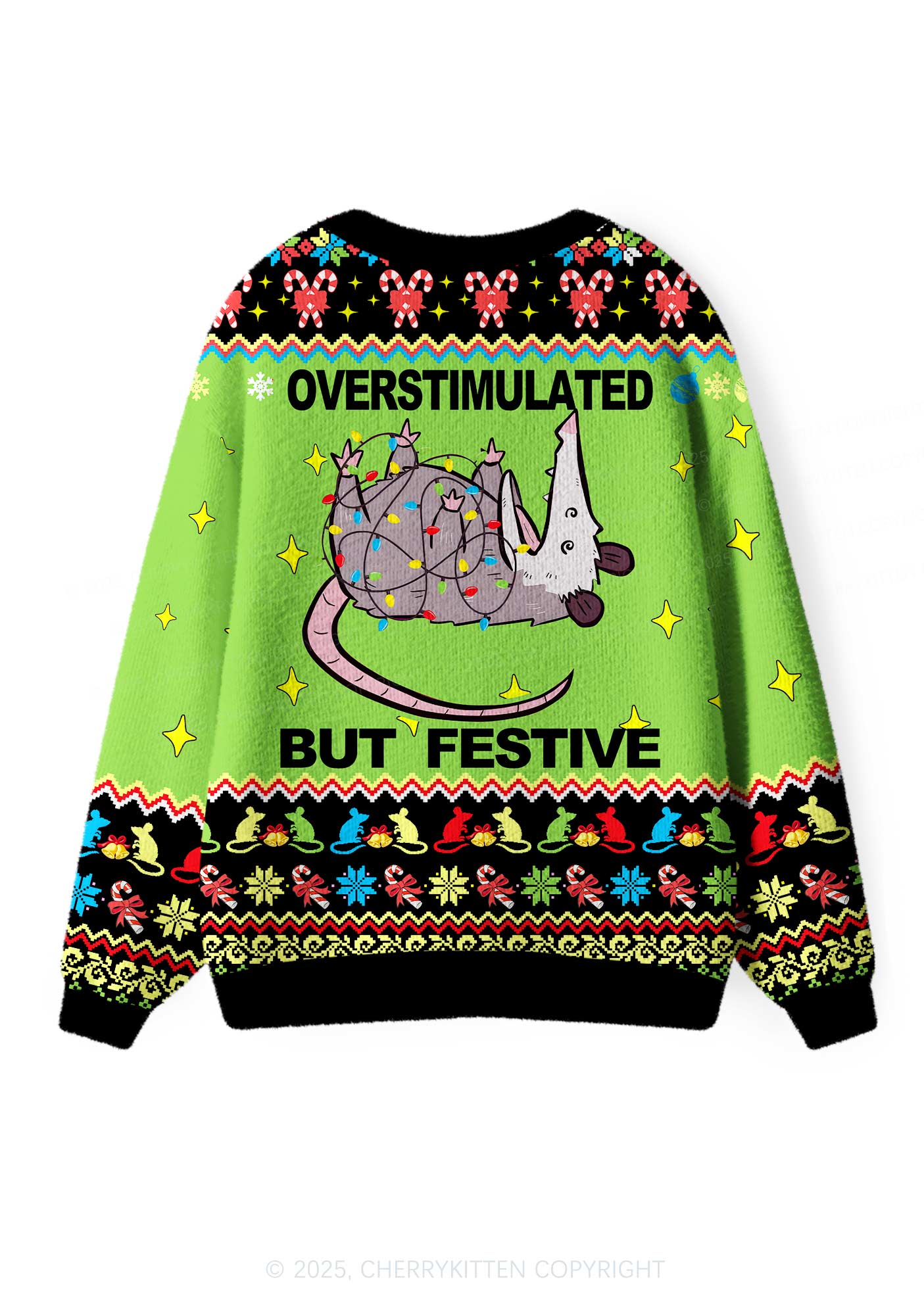 Overstimulated But Festive Y2K Christmas Cardigan Knit Sweatshirt Cherrykitten