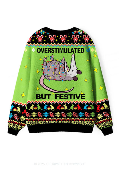Overstimulated But Festive Y2K Christmas Cardigan Knit Sweatshirt Cherrykitten