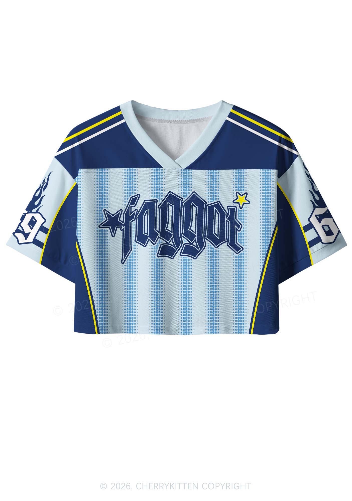 Blue Stripes Faggot Pride Y2K Crop Sport Jersey Shirts Cherrykitten