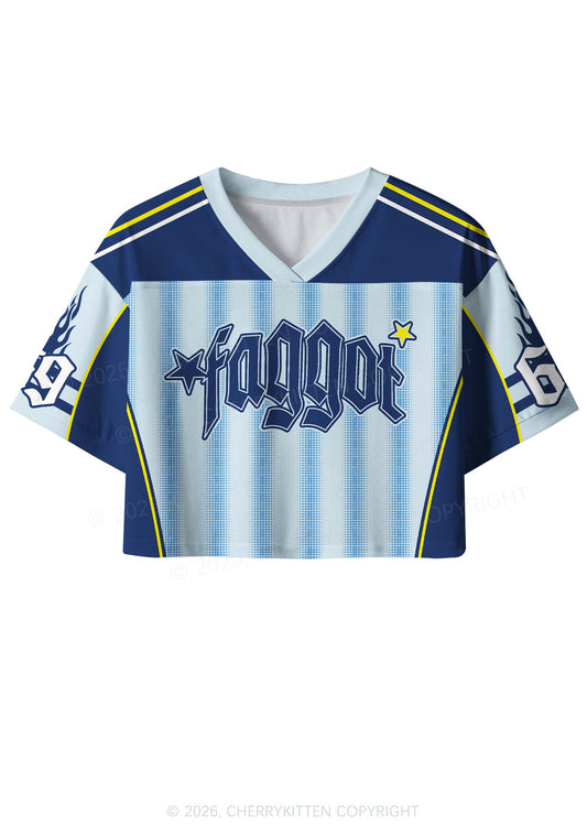Blue Stripes Faggot Pride Y2K Crop Sport Jersey Shirts Cherrykitten