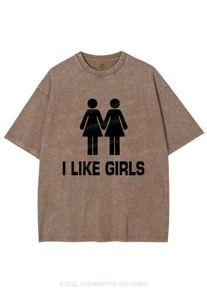 I Like Girls Pride Y2K Shirts Washed Tee Cherrykitten