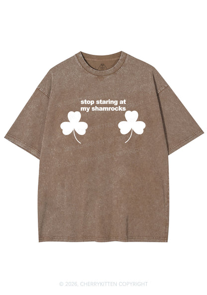 Stop Staring At My Shamrocks St Patricks Y2K Shirts Washed Tee Cherrykitten