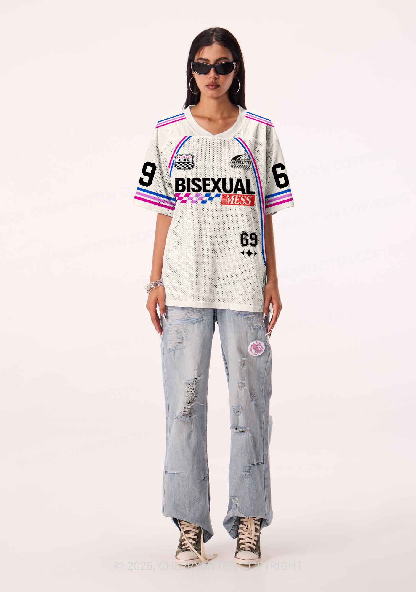 Creamy White Bisexual Mess Pride Y2K Sport Jersey Shirts Cherrykitten