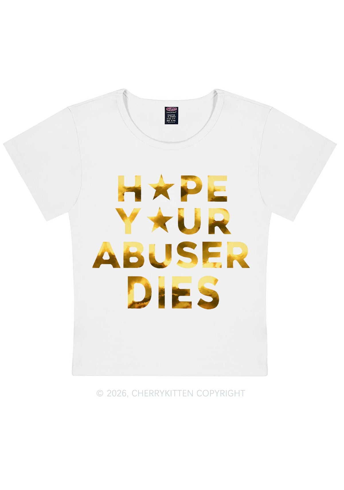 Abuser Dies Silver Foil Printed Y2K Baby Tee Cherrykitten