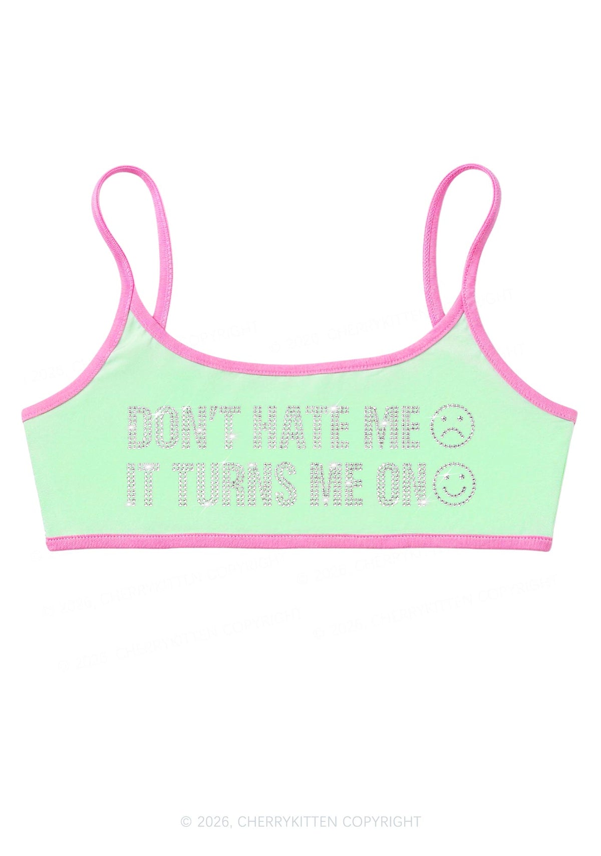 Rhinestone Dont Hate Me Y2K Super Crop Cami Cherrykitten
