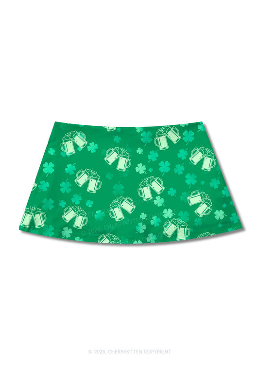 Green Beer Clover St Patricks Y2K Print Mini Skirt Cherrykitten