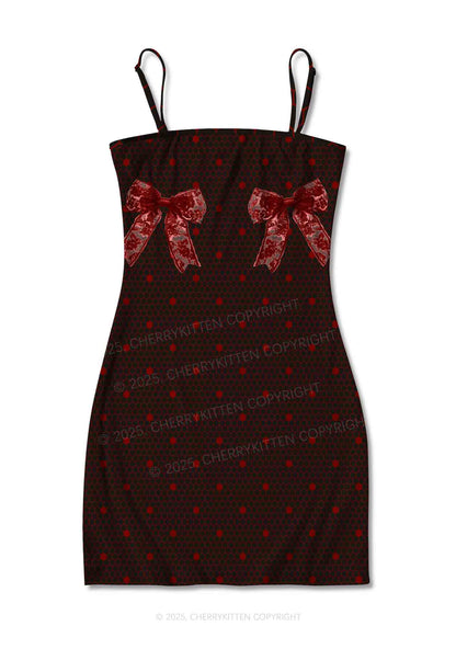 Bow Ties Y2K Print Slip Dress Cherrykitten