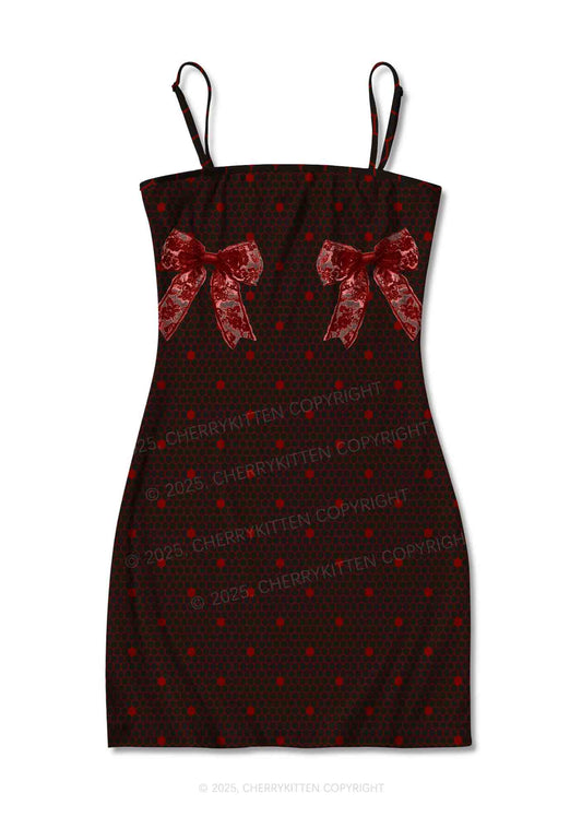 Bow Ties Y2K Print Slip Dress Cherrykitten