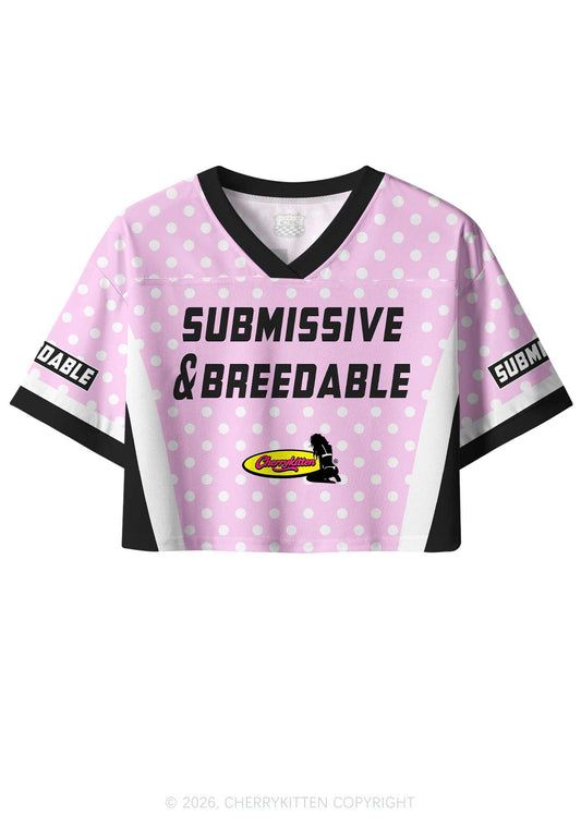 Submissive Breedable Pink Dots Y2K Crop Sport Jersey Shirts Cherrykitten