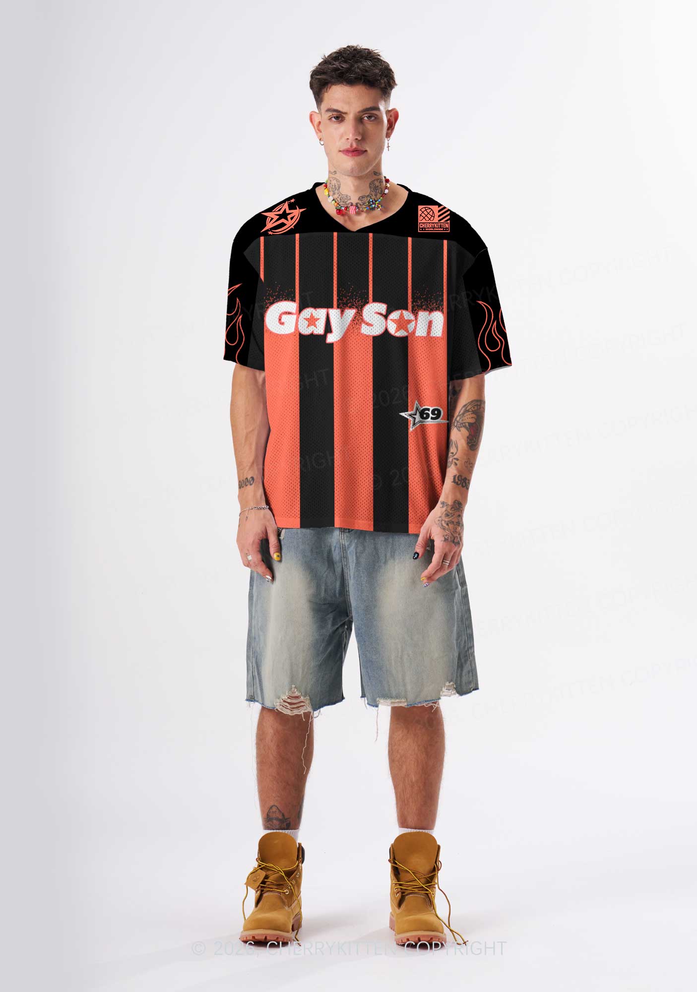 Orange Stripes Gay Son Pride Y2K Sport Jersey Shirts Cherrykitten