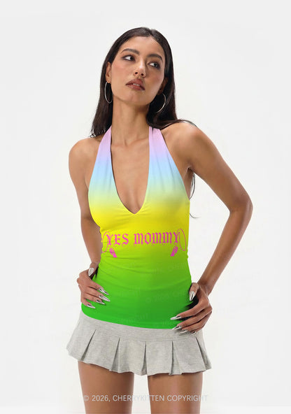 Yes Mommy Y2K Print Halter Deep V Neck Cami Cherrykitten