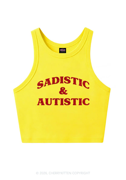 Glitter Sadistic And Autistic Y2K Crop Tank Top Cherrykitten