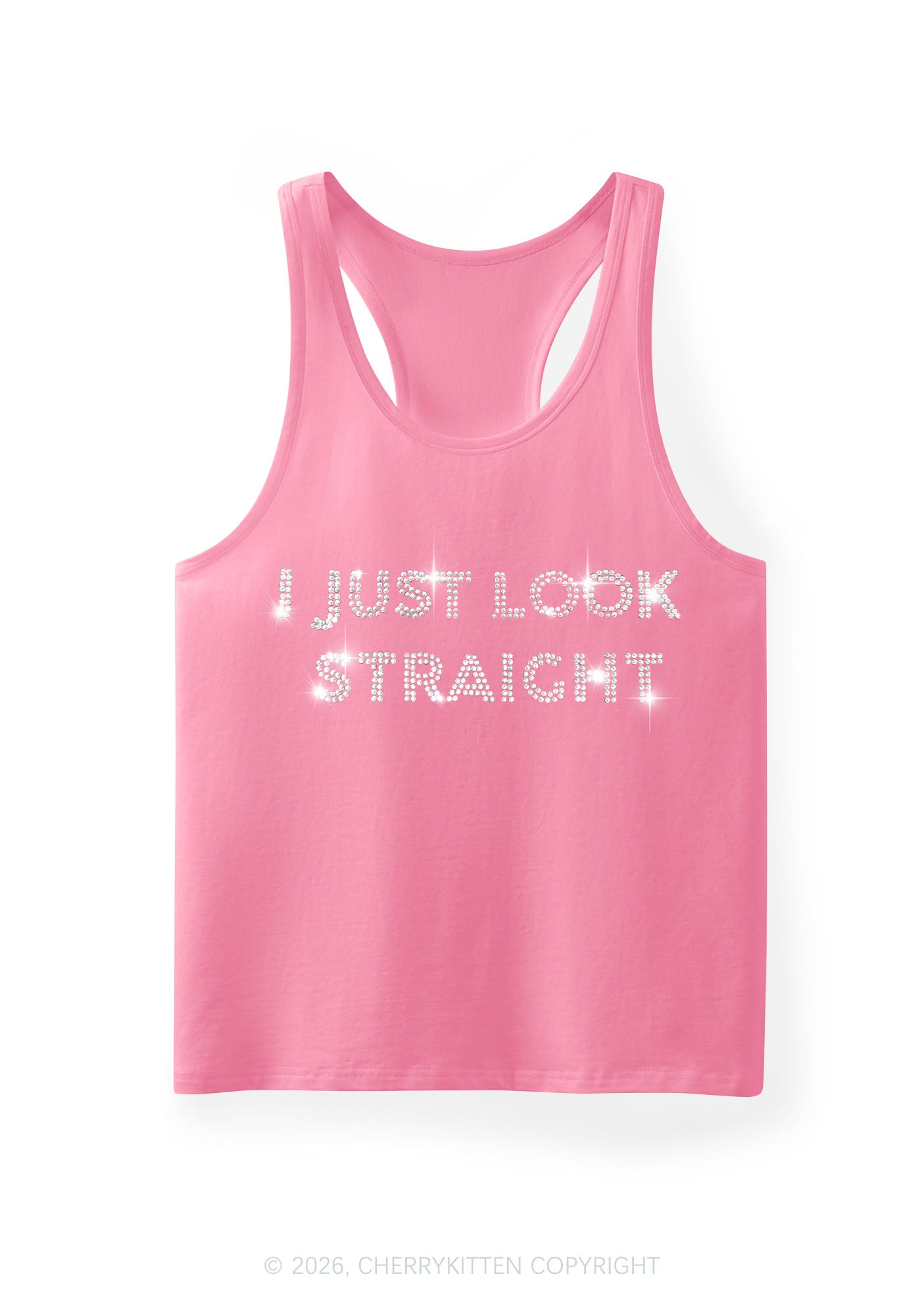 Rhinestone I Just Look Straight Pride Y2K Men Racerback Tank Top Cherrykitten