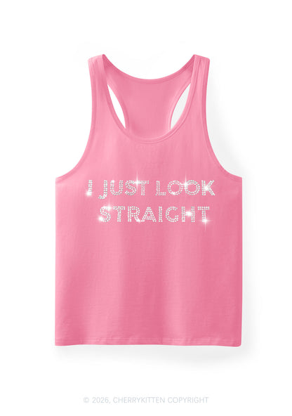 Rhinestone I Just Look Straight Pride Y2K Men Racerback Tank Top Cherrykitten