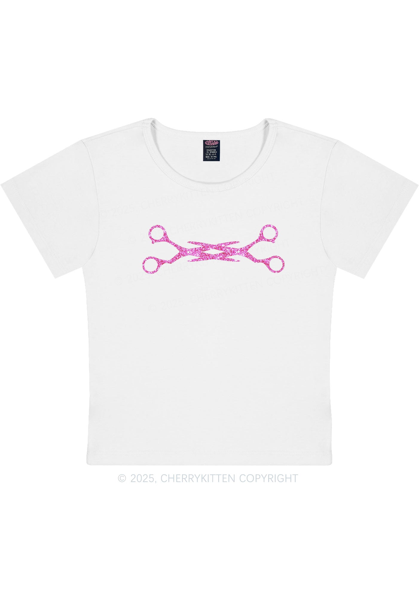 Glitter Pink Scissor Pride Y2K Baby Tee Cherrykitten