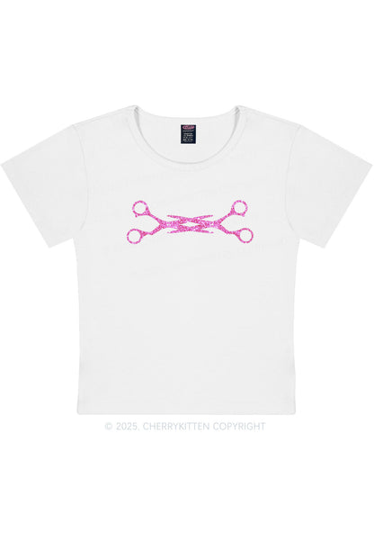 Glitter Pink Scissor Pride Y2K Baby Tee Cherrykitten
