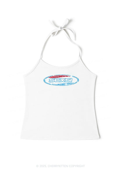 Rhinestone Sexsi Slogan Y2K Halter Neck Cami Cherrykitten
