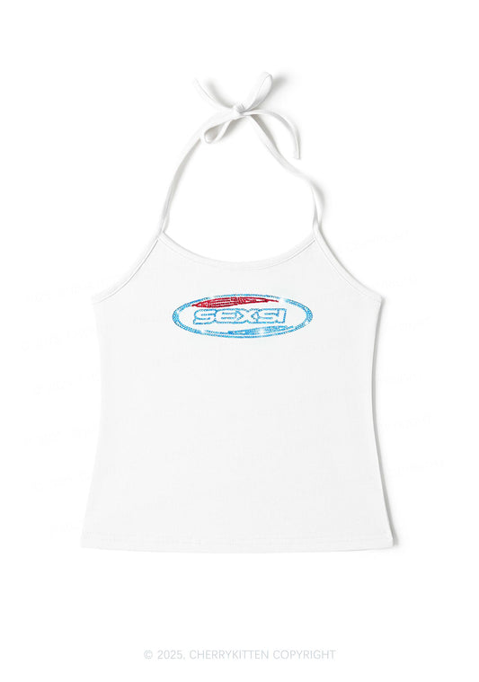 Rhinestone Sexsi Slogan Y2K Halter Neck Cami Cherrykitten