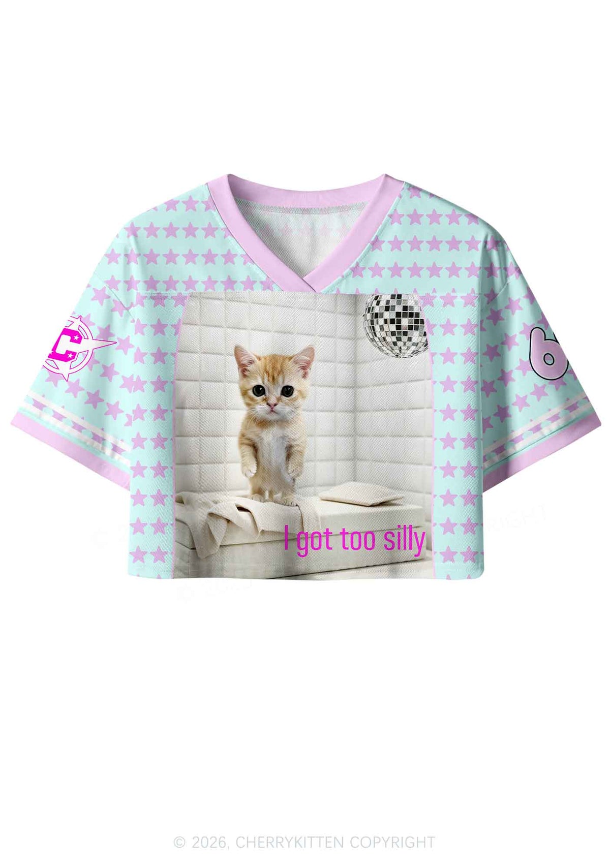 I Got Too Silly Cat Y2K Crop Sport Jersey Shirts Cherrykitten