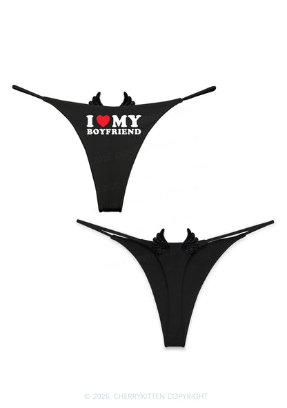 I Love My Boyfriend Y2K Goth Angel Wings Bikini String Thong Cherrykitten