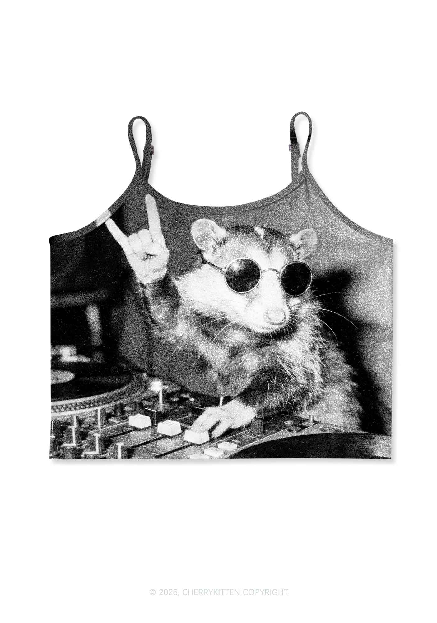 DJ Opossum Rock Y2K Print Cami Crop Top Cherrykitten