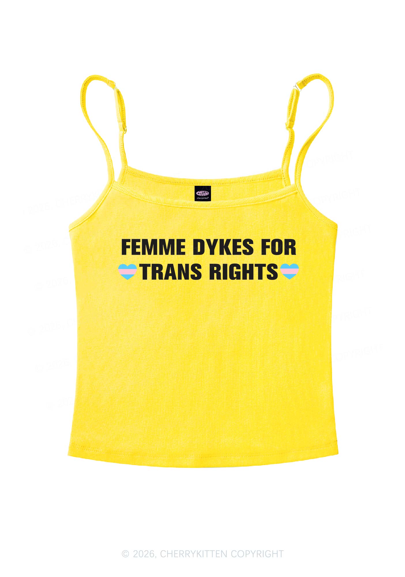 Femme Dykes For Trans Rights Pride Y2K Spaghetti Strap Cami Cherrykitten