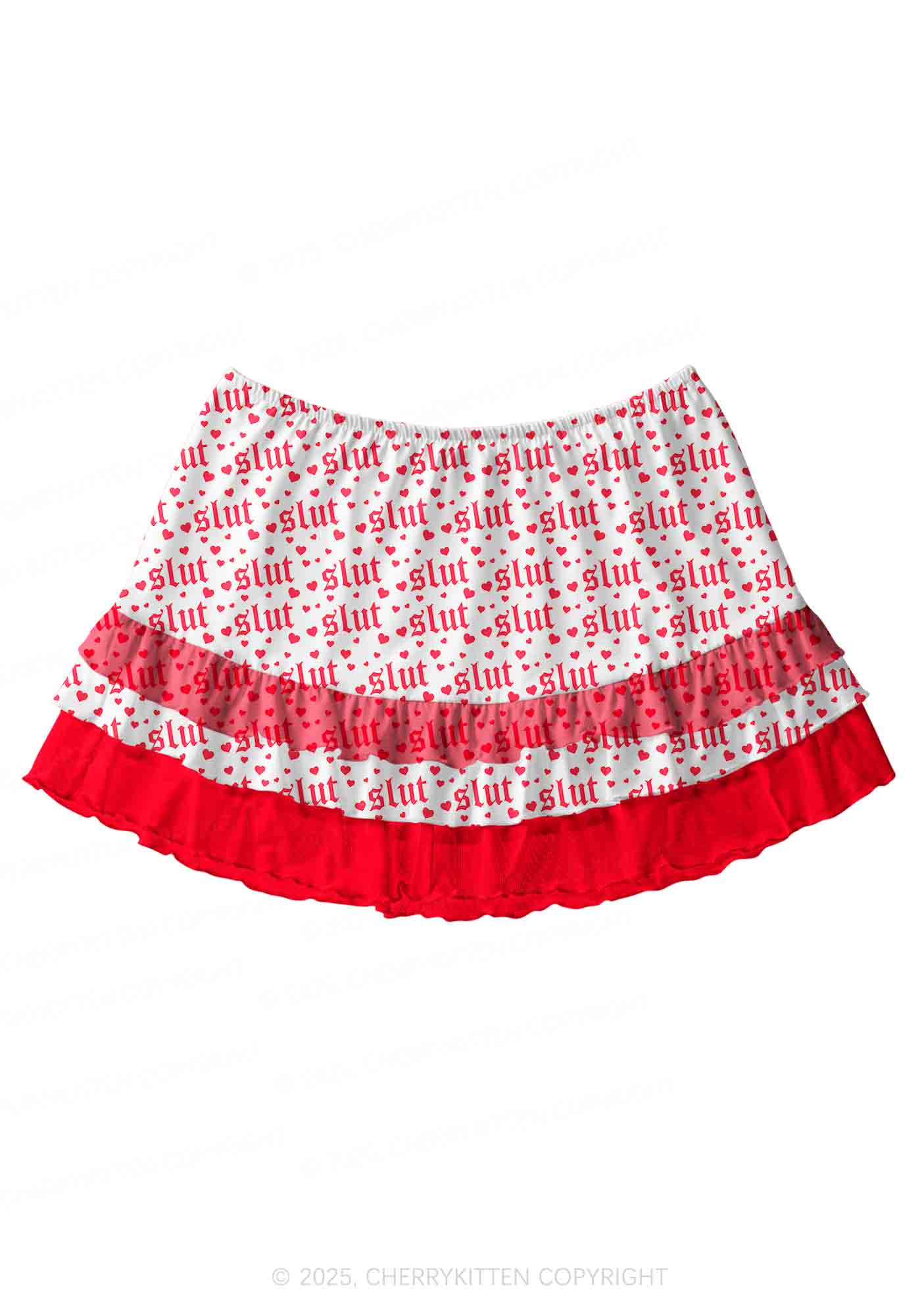 Slxt Red Heart Y2K Print Mini Layered Skirt Cherrykitten