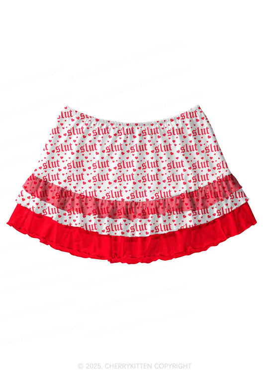 Slxt Red Heart Y2K Print Mini Layered Skirt Cherrykitten