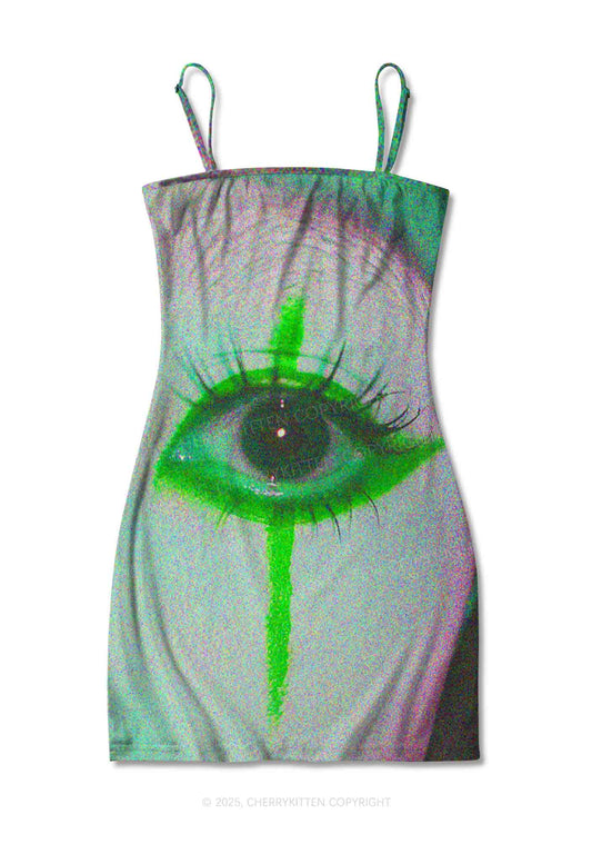 Halloween Cry Eye Y2K Print Slip Dress Cherrykitten