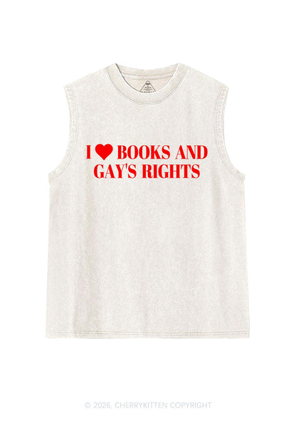 I Love Books And Gay Rights Pride Y2K Washed Muscle Tank Cherrykitten