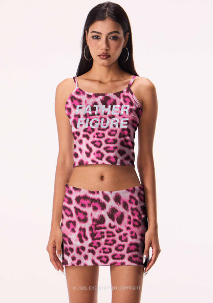 Glitter Father Figure Y2K Pink Leopard Print Cami Crop Top Cherrykitten