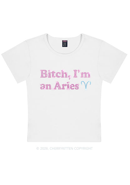 Rhinestone Bxxch Im A Aries Y2K Baby Tee Cherrykitten