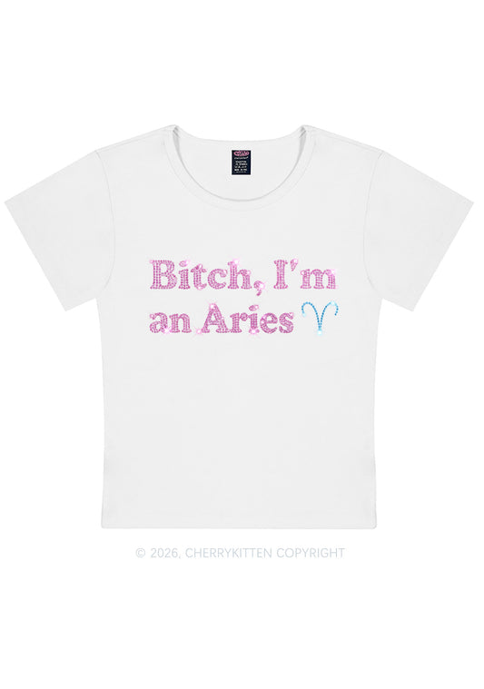 Rhinestone Bxxch Im A Aries Y2K Baby Tee Cherrykitten