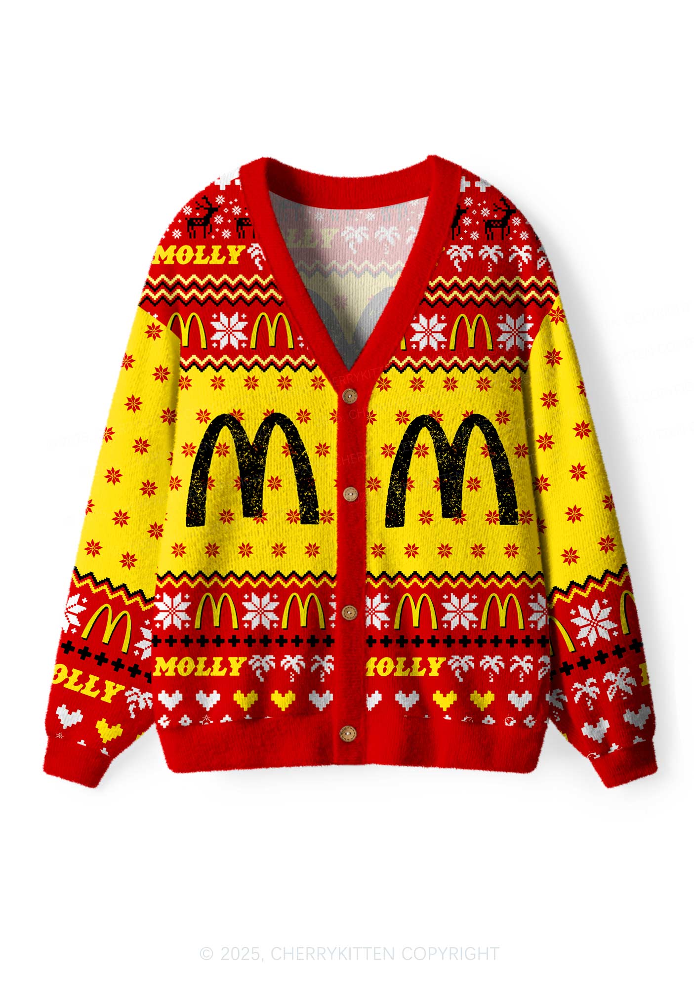 Red Molly Y2K Christmas Cardigan Knit Sweatshirt Cherrykitten
