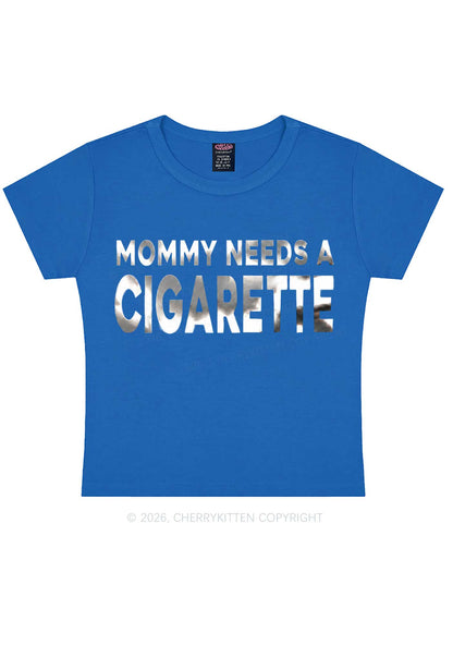 Mommy Needs A Cigarette Silver Foil Printed Y2K Baby Tee Cherrykitten