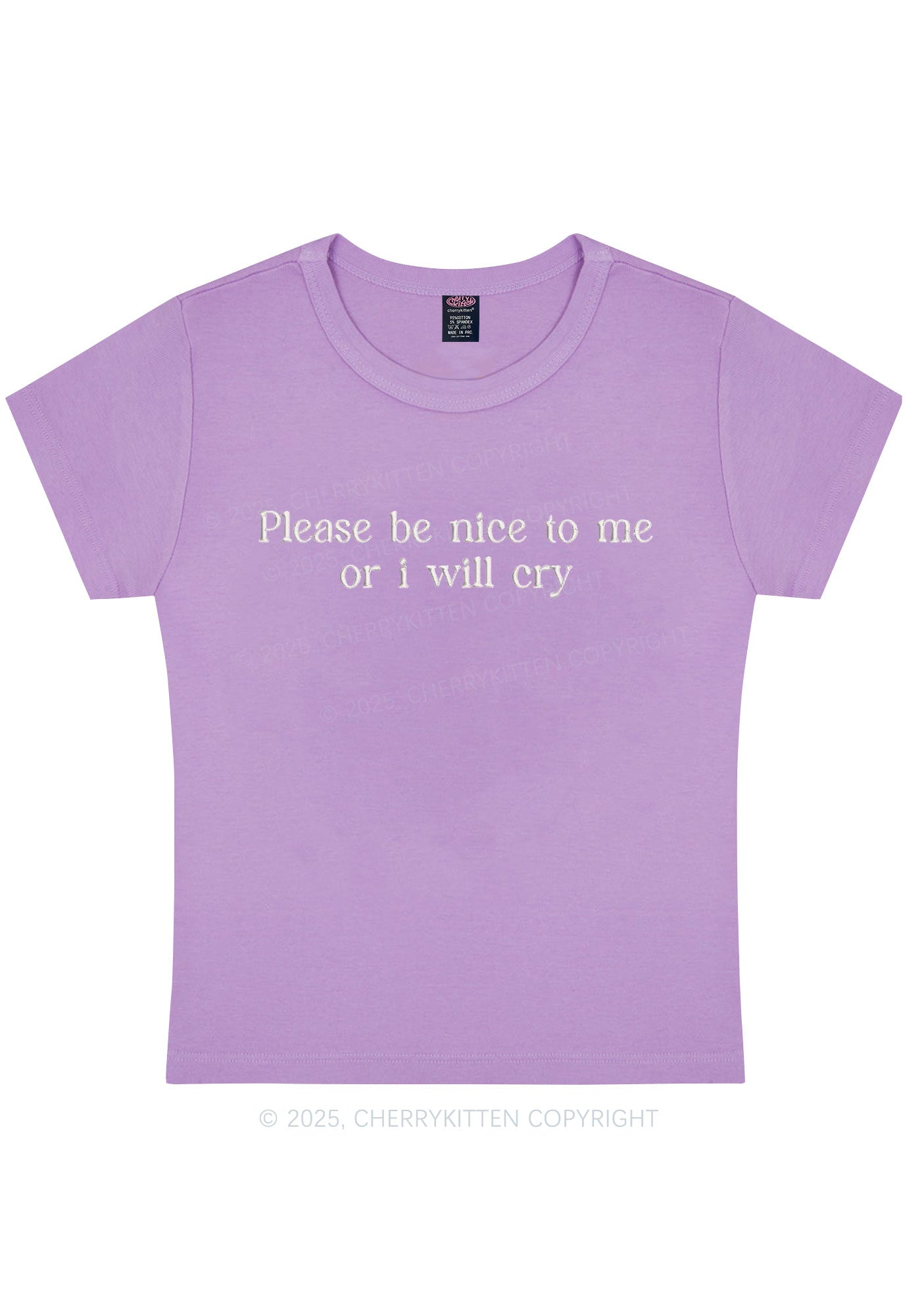Embroidered Please Be Nice To Me Y2K Baby Tee Cherrykitten