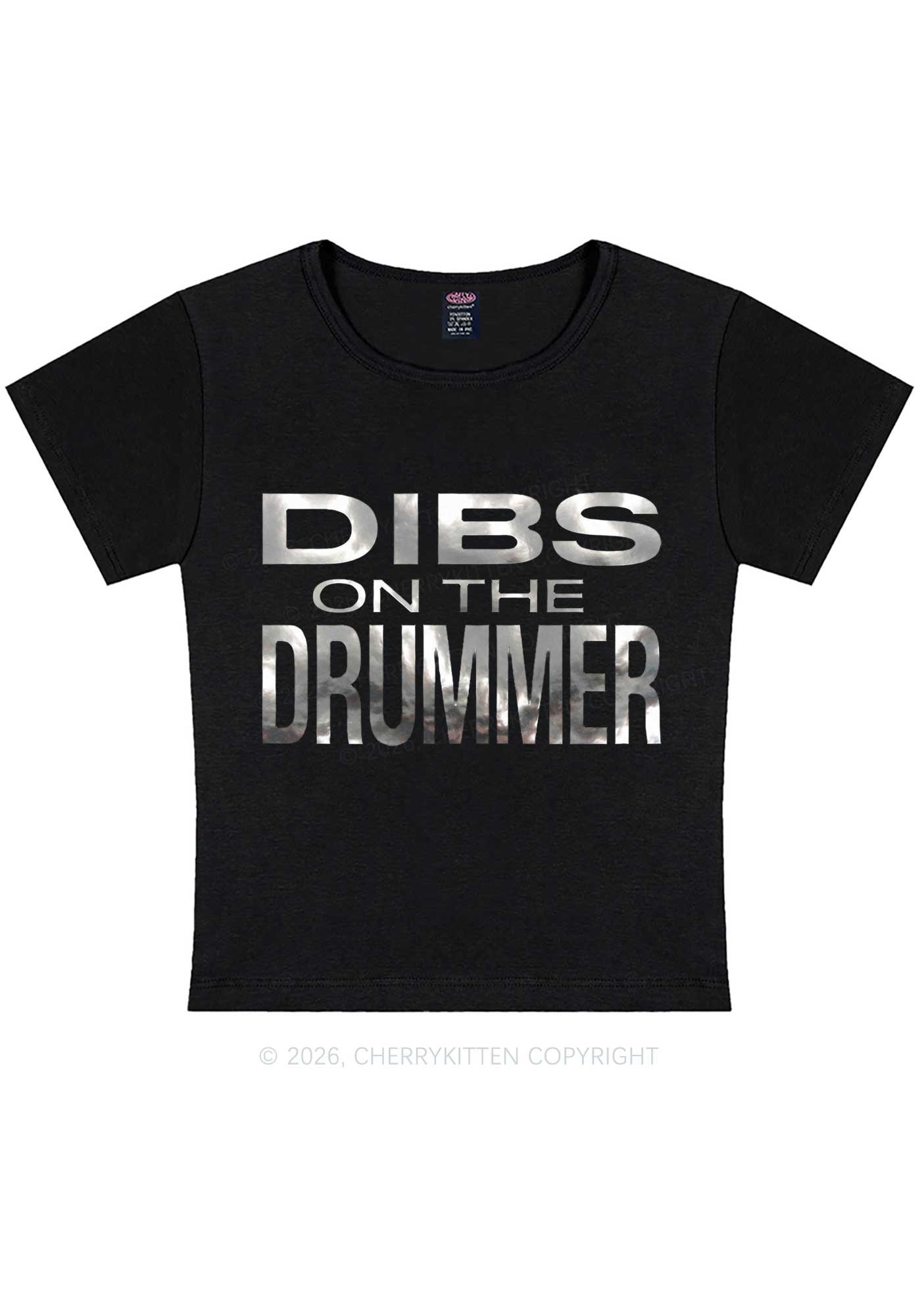 Dibs On The Drummer Silver Foil Printed Y2K Baby Tee Cherrykitten