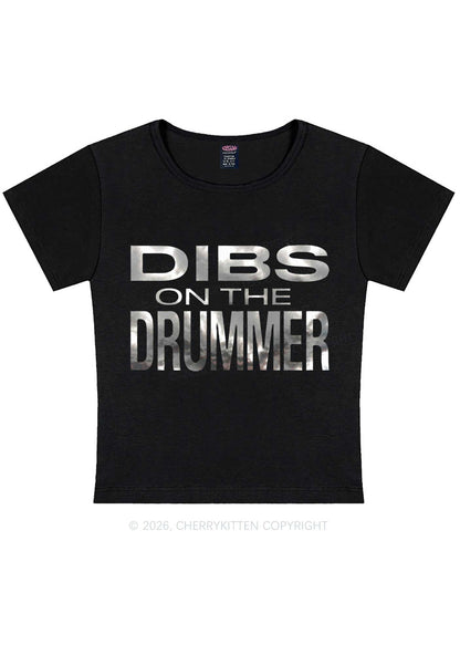 Dibs On The Drummer Silver Foil Printed Y2K Baby Tee Cherrykitten