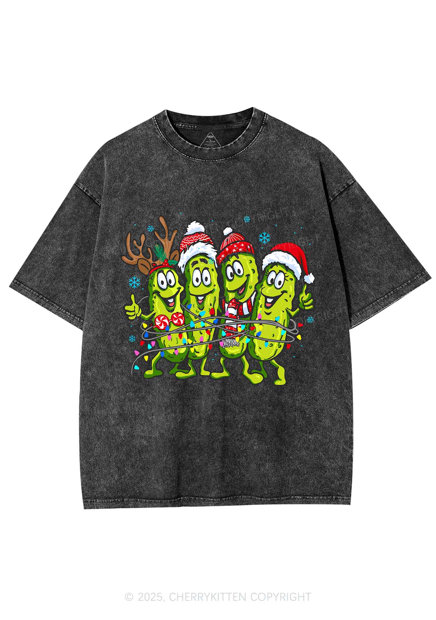 Christmas Cheerful Pickles Y2K Shirts Washed Tee Cherrykitten