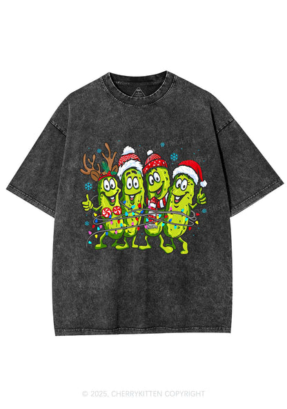 Christmas Cheerful Pickles Y2K Shirts Washed Tee Cherrykitten