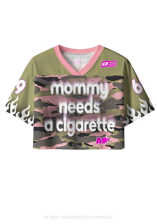 Mommy Needs A Cigarette Camo Y2K Crop Sport Jersey Shirts Cherrykitten