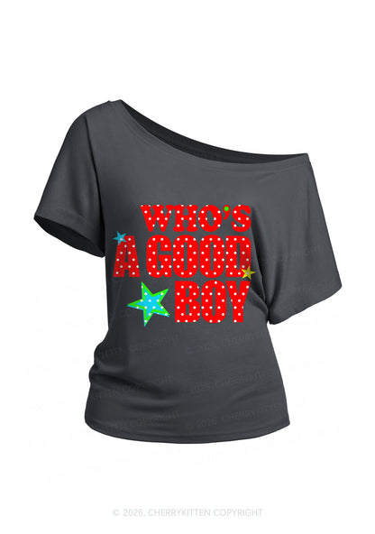Whos A Good Boy Polka Dots Y2K Off Shoulder Tee Cherrykitten