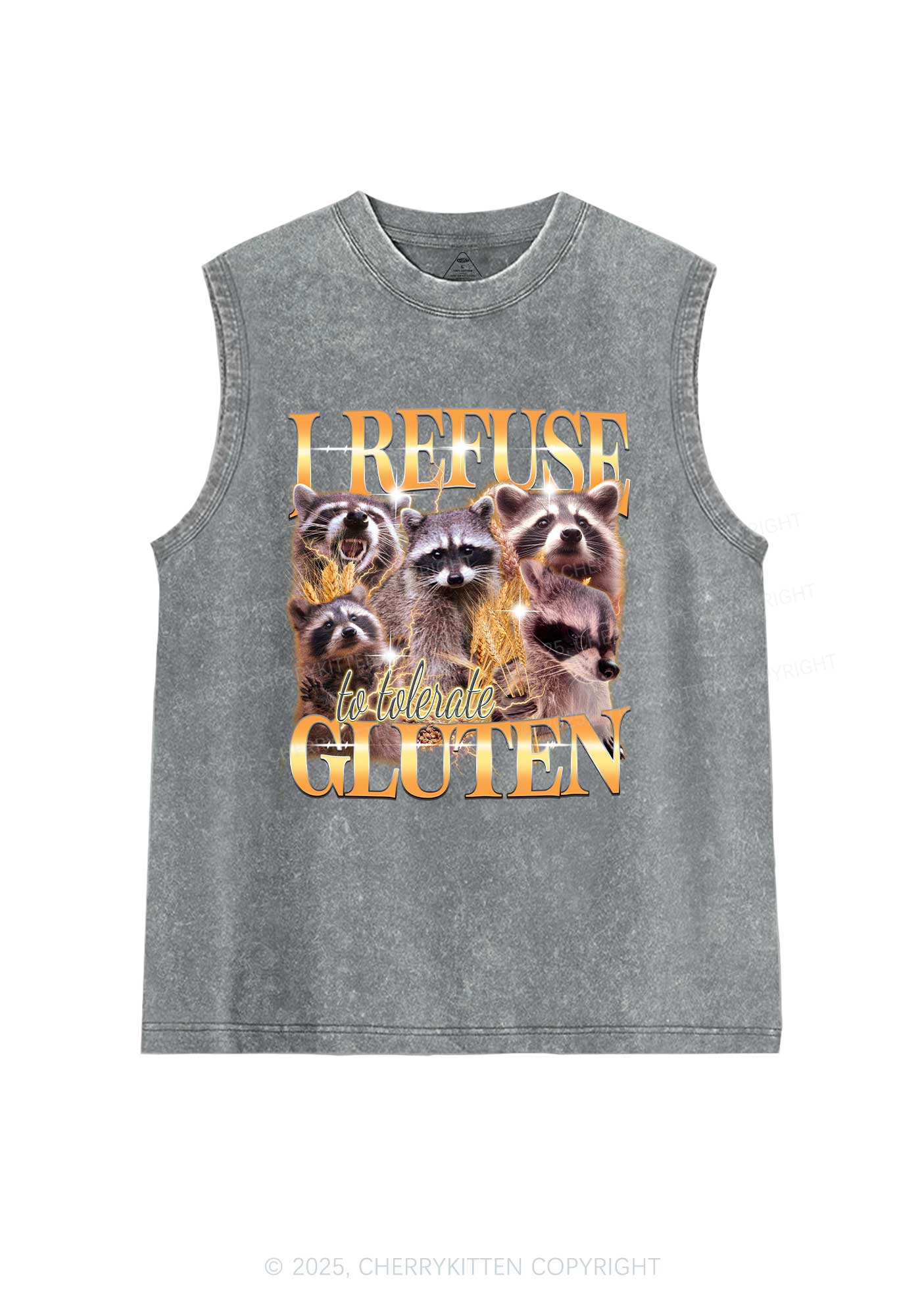 Raccoons Refuse Tolerate Gluten Y2K Washed Muscle Tank Cherrykitten