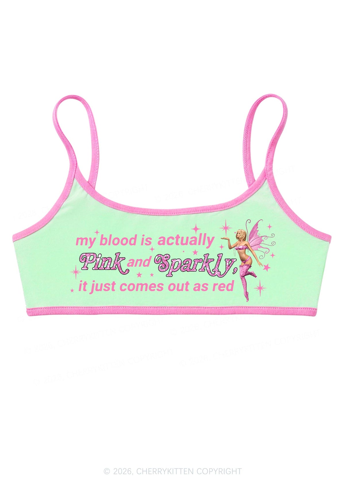 My Blood Is Pink And Sparkly Y2K Super Crop Cami Cherrykitten