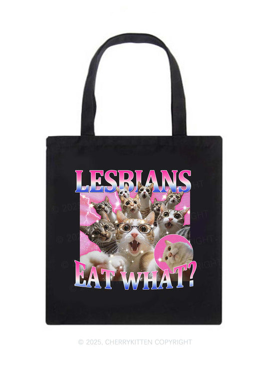 Lesbians Eat What Cat Pride Y2K Canvas Tote Bag Cherrykitten