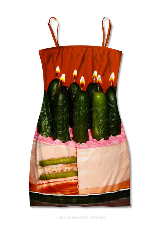 Pickle Cake Y2K Print Slip Dress Cherrykitten