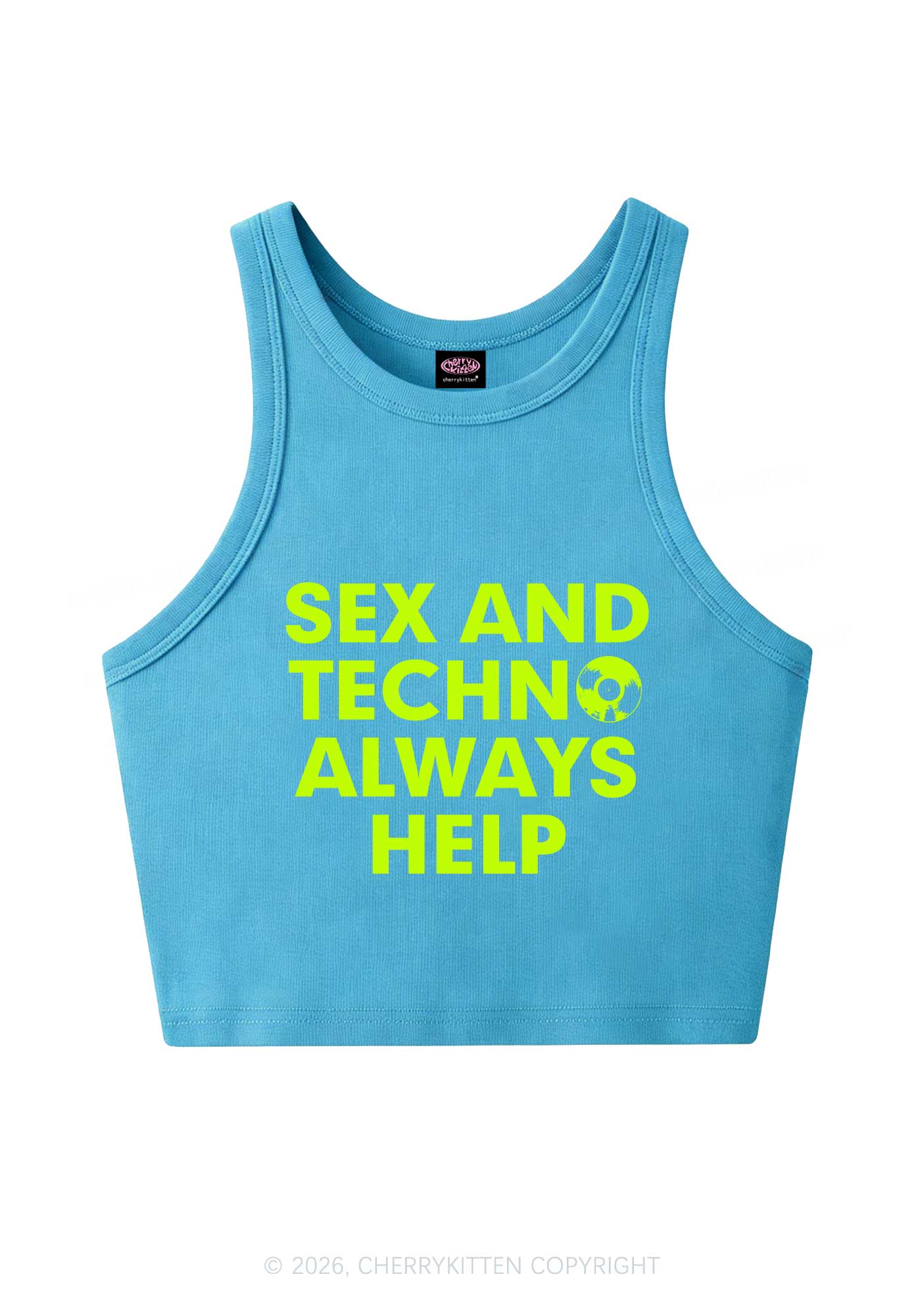 Sx And Techno Always Help Y2K Crop Tank Top Cherrykitten