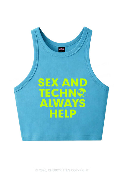 Sx And Techno Always Help Y2K Crop Tank Top Cherrykitten