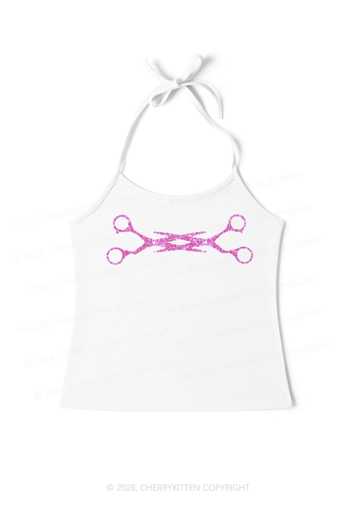 Glitter Pink Scissor Pride  Y2K Halter Neck Cami Cherrykitten
