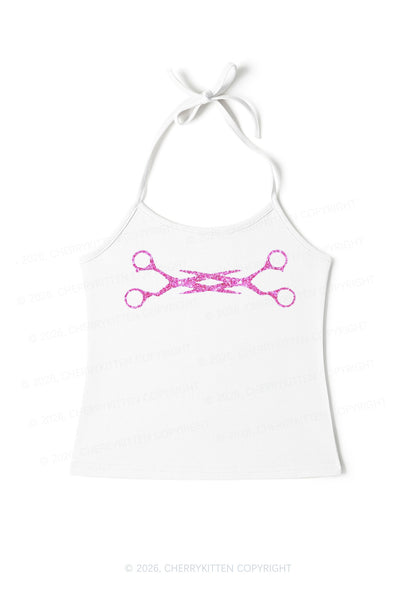 Glitter Pink Scissor Pride  Y2K Halter Neck Cami Cherrykitten